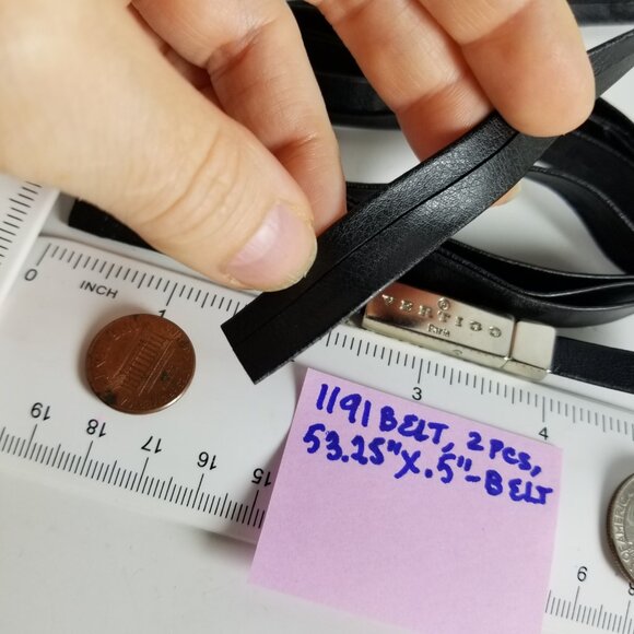 Vertigo Paris 2 pcs Accessories Set Skinny Black Vegan Leather Belt Logo Buckle - Picture 7 of 8